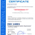 Сертификат ИСО 14001 на английском